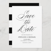 Minimalistisch script voor zwart-wit save the date (Voorkant / Achterkant)