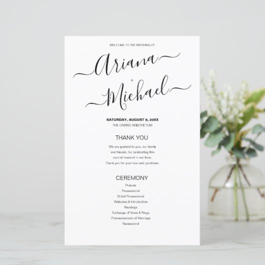 Minimalistisch script voor zwarte en witte bruilof (Staand voorkant)