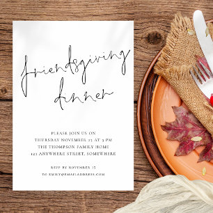 Minimalistisch Script Vriendsgiving Diner Zwart Wi Kaart