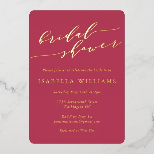 Minimalistisch Script Vrijgezellenfeest Magenta Go Folie Uitnodiging (Voorkant)