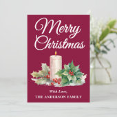 Minimalistisch script Vrolijk kerstfeest Bourgogne Feestdagenkaart (Staand voorkant)