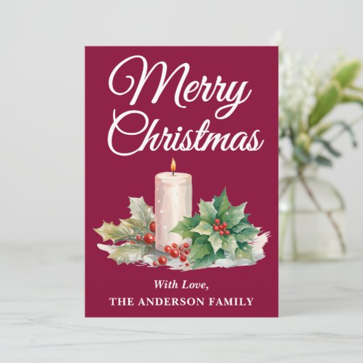 Minimalistisch script Vrolijk kerstfeest Bourgogne Feestdagenkaart (Staand voorkant)