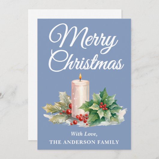 Minimalistisch Script Vrolijk Kerstfeest Dusty Blu Feestdagenkaart (Voorkant / Achterkant)