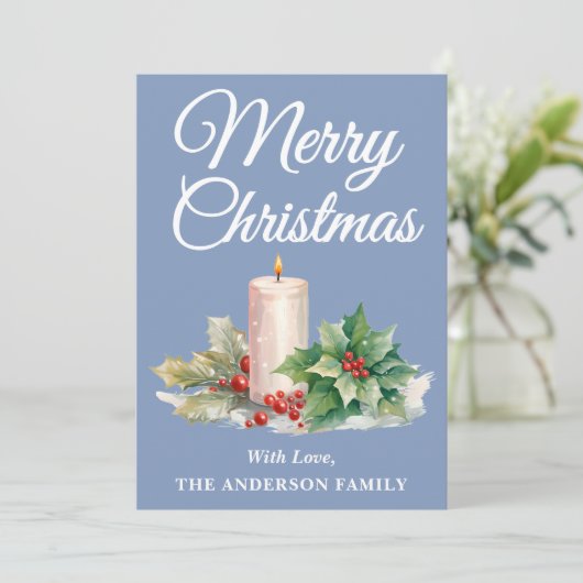 Minimalistisch Script Vrolijk Kerstfeest Dusty Blu Feestdagenkaart (Staand voorkant)