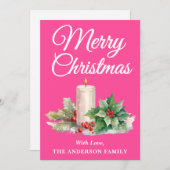 Minimalistisch script Vrolijk Kerstfeest Hot Pink Feestdagenkaart (Voorkant / Achterkant)
