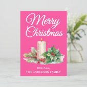 Minimalistisch script Vrolijk Kerstfeest Hot Pink Feestdagenkaart (Staand voorkant)