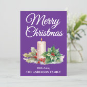 Minimalistisch script Vrolijk kerstfeest Paarse Feestdagenkaart (Staand voorkant)