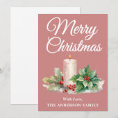 Minimalistisch Script Vrolijk Kerstfeest Roos Goud Feestdagenkaart (Voorkant / Achterkant)