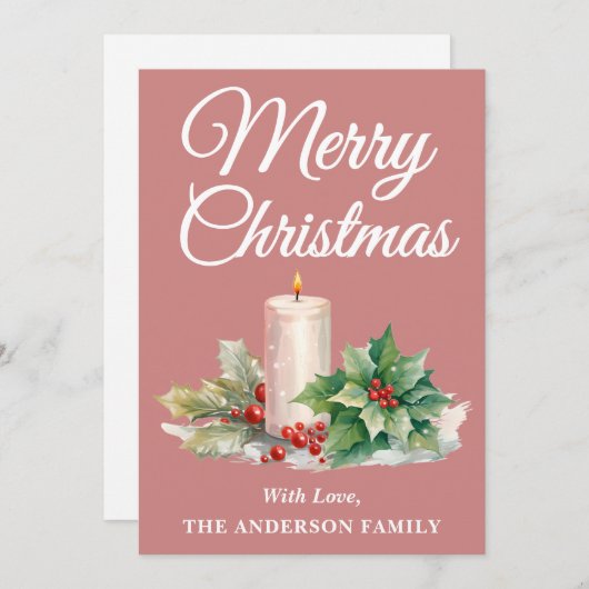 Minimalistisch Script Vrolijk Kerstfeest Roos Goud Feestdagenkaart (Voorkant / Achterkant)