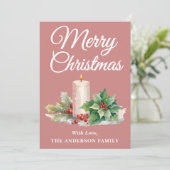 Minimalistisch Script Vrolijk Kerstfeest Roos Goud Feestdagenkaart (Staand voorkant)