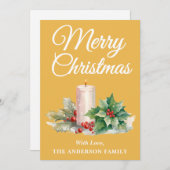 Minimalistisch script Vrolijk kerstgeel Feestdagenkaart (Voorkant / Achterkant)