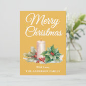 Minimalistisch script Vrolijk kerstgeel Feestdagenkaart (Staand voorkant)