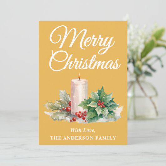 Minimalistisch script Vrolijk kerstgeel Feestdagenkaart (Staand voorkant)