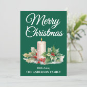 Minimalistisch script vrolijk kerstgroen feestdagenkaart (Staand voorkant)