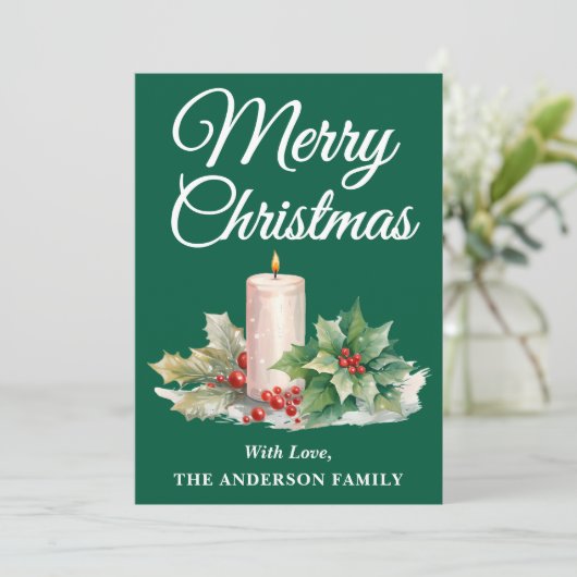 Minimalistisch script vrolijk kerstgroen feestdagenkaart (Staand voorkant)