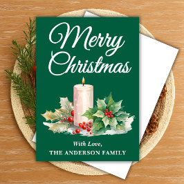 Minimalistisch script vrolijk kerstgroen feestdagenkaart