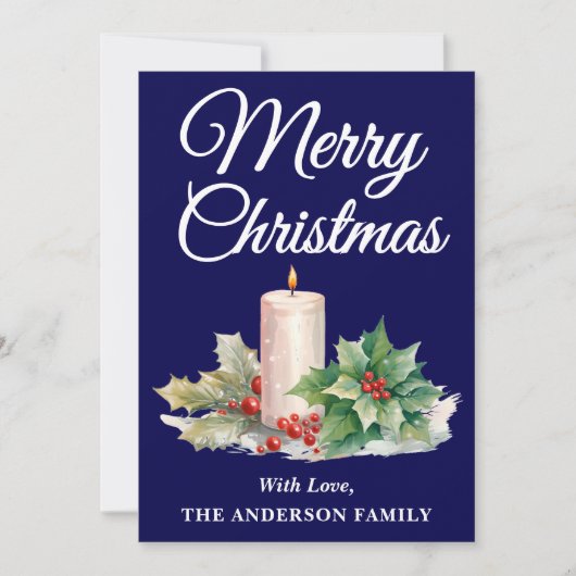 Minimalistisch Script Vrolijk Kerstmarineblauw Feestdagenkaart (Voorkant)
