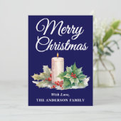 Minimalistisch Script Vrolijk Kerstmarineblauw Feestdagenkaart (Staand voorkant)