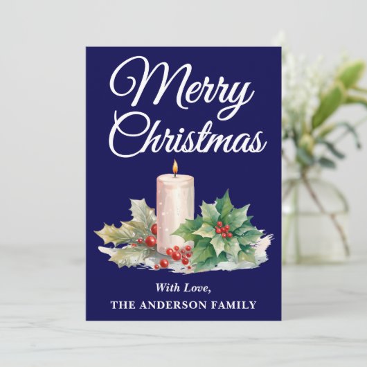 Minimalistisch Script Vrolijk Kerstmarineblauw Feestdagenkaart (Staand voorkant)