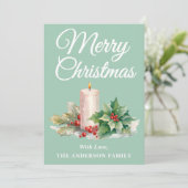 Minimalistisch Script Vrolijk Kerstmuntje Groen Feestdagenkaart (Staand voorkant)