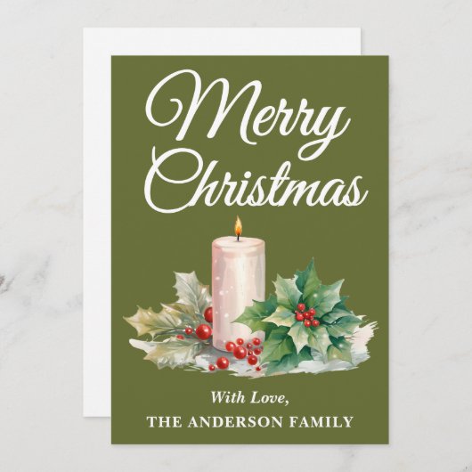 Minimalistisch Script Vrolijk Kerstmuntje Groen Feestdagenkaart (Voorkant / Achterkant)