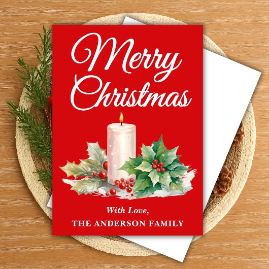 Minimalistisch script vrolijk kerstrood feestdagenkaart