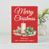 Minimalistisch script vrolijk kerstrood feestdagenkaart (Staand voorkant)