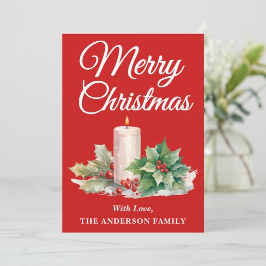 Minimalistisch script vrolijk kerstrood feestdagenkaart (Staand voorkant)