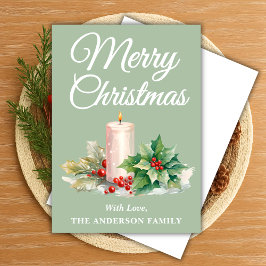 Minimalistisch script Vrolijk kerstsalie groen Feestdagenkaart