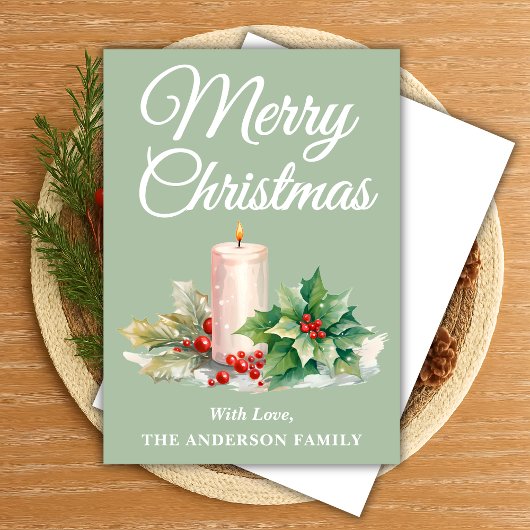 Minimalistisch script Vrolijk kerstsalie groen Feestdagenkaart