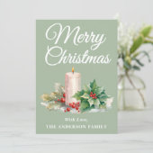 Minimalistisch script Vrolijk kerstsalie groen Feestdagenkaart (Staand voorkant)