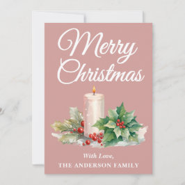 Minimalistisch script Vrolijk kerststoffig Roos Feestdagenkaart