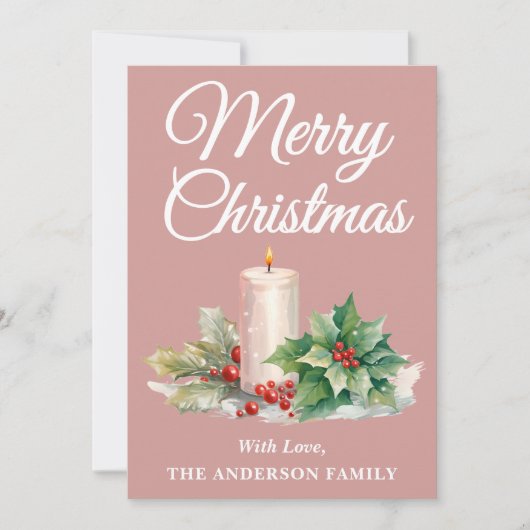 Minimalistisch script Vrolijk kerststoffig Roos Feestdagenkaart (Voorkant)