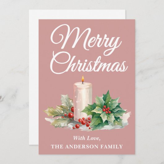 Minimalistisch script Vrolijk kerststoffig Roos Feestdagenkaart (Voorkant / Achterkant)