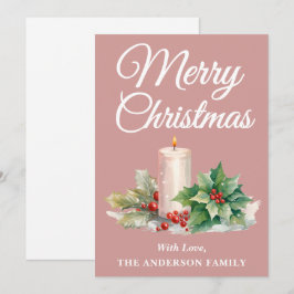 Minimalistisch script Vrolijk kerststoffig Roos Feestdagenkaart