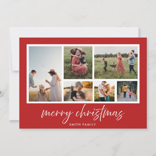 Minimalistisch script Vrolijke kerstfotocollage Feestdagenkaart (Voorkant)