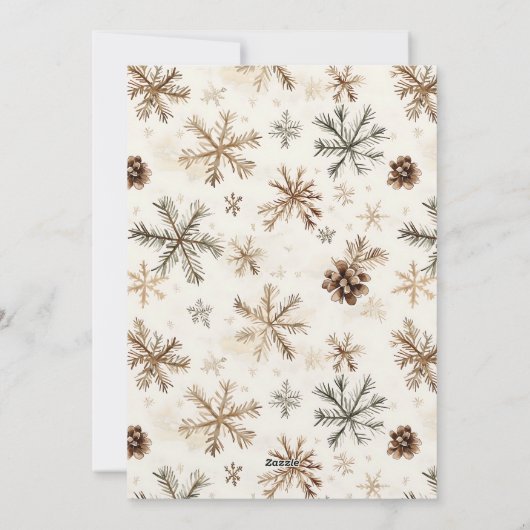 Minimalistisch script, waterverf besneeuwde dennen feestdagenkaart (Achterkant)