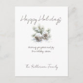 Minimalistisch script, waterverf besneeuwde dennen feestdagenkaart (Voorkant)