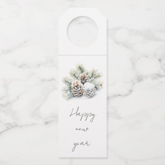 Minimalistisch script, waterverf besneeuwde dennen flessenhanger (Achterkant)