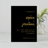 Minimalistisch script | Weddengeld zwart en goud Folie Uitnodiging (Staand Voorkant)
