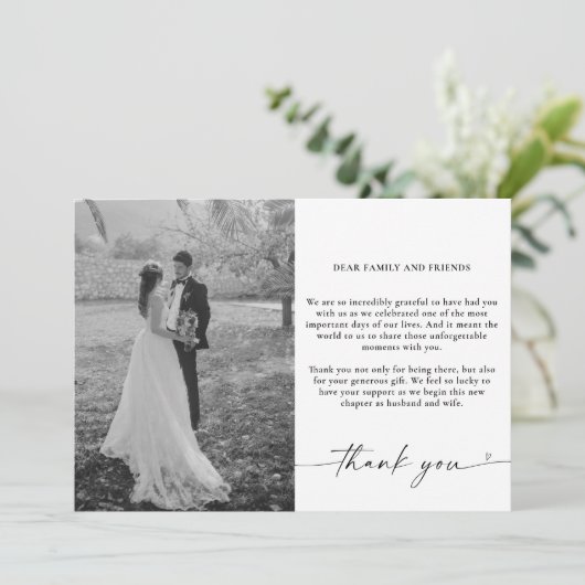 Minimalistisch Script Wedding 4 foto's Dank u kaar Bedankkaart (Staand voorkant)