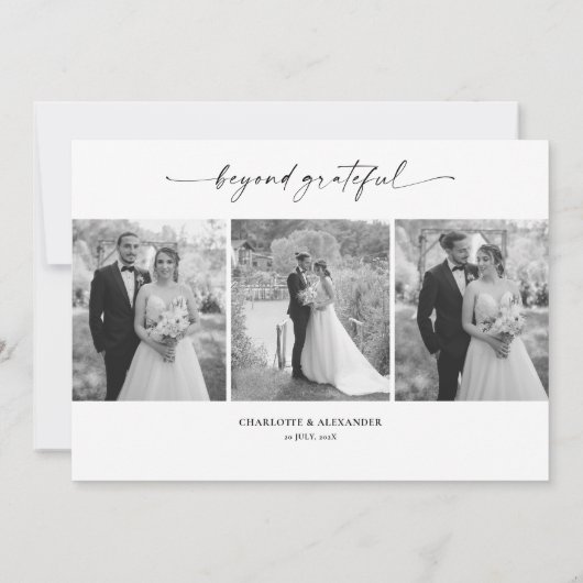 Minimalistisch Script Wedding 4 foto's Dank u kaar Bedankkaart (Achterkant)