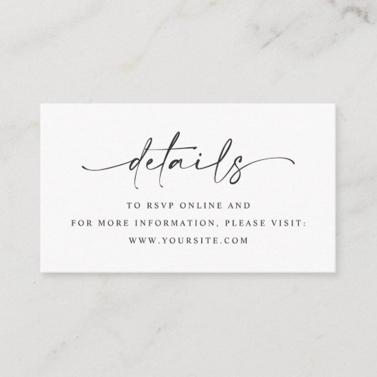 Minimalistisch Script Wedding Details QR-code Informatiekaartje (Voorkant)