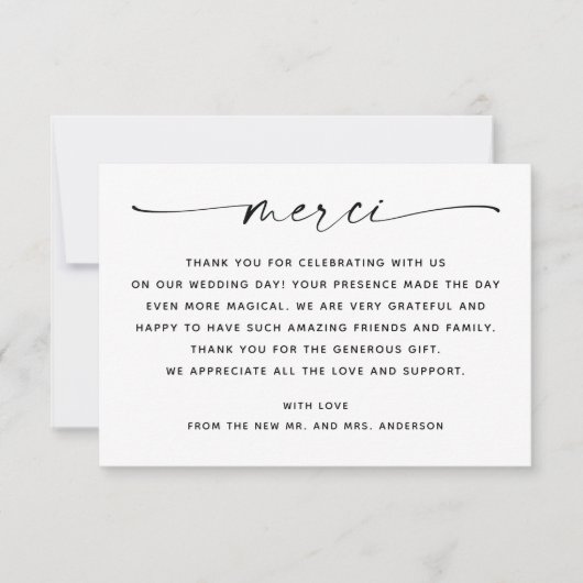 Minimalistisch Script Wedding Merci | Elegante fot Bedankkaart (Voorkant)