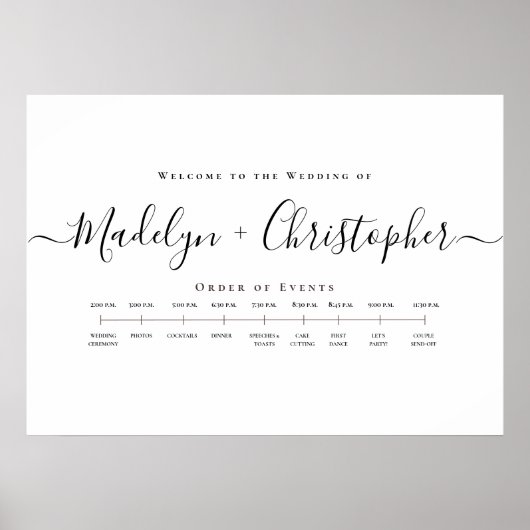 Minimalistisch Script Wedding Order of Events Tijd Poster (Voorkant)