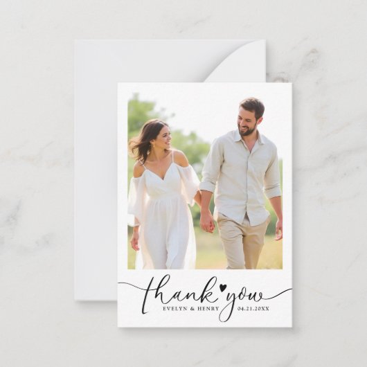 Minimalistisch Script Wedding Photo Budget Bedankt Notitiekaartje (Voorkant)