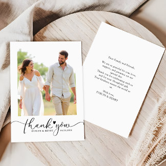 Minimalistisch Script Wedding Photo Budget Bedankt Notitiekaartje