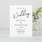 Minimalistisch Script White Clean Elegant Wedding Kaart (Staand voorkant)