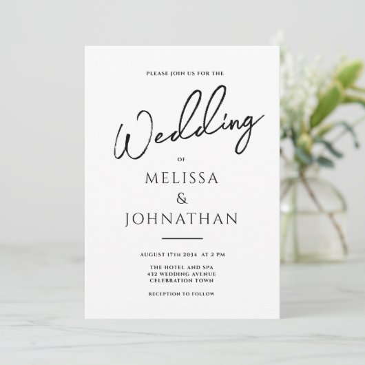Minimalistisch Script White Clean Elegant Wedding Kaart (Staand voorkant)