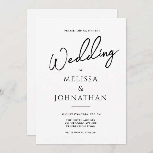 Minimalistisch Script White Clean Elegant Wedding Kaart (Voorkant / Achterkant)